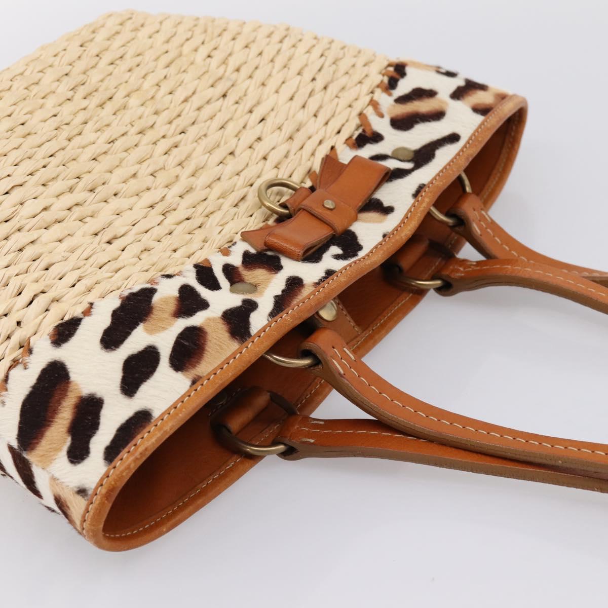 Miu Miu Tote Bag Raffia Beige Gold Auth 199393V