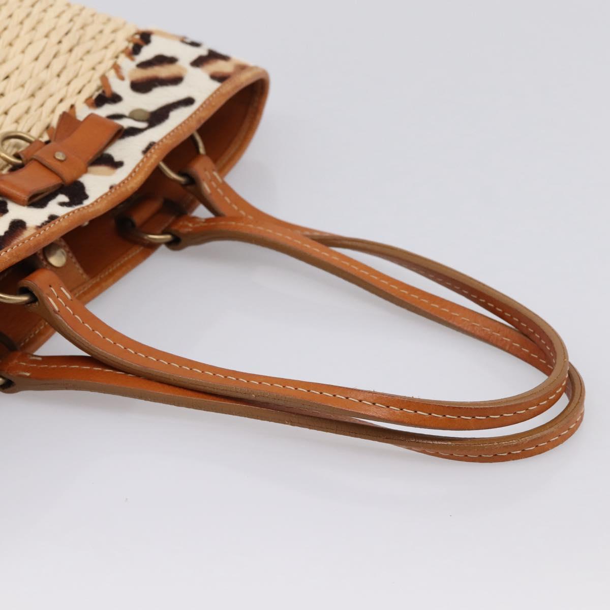 Miu Miu Tote Bag Raffia Beige Gold Auth 199393V