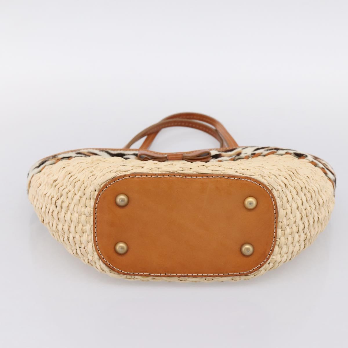 Miu Miu Tote Bag Raffia Beige Gold Auth 199393V
