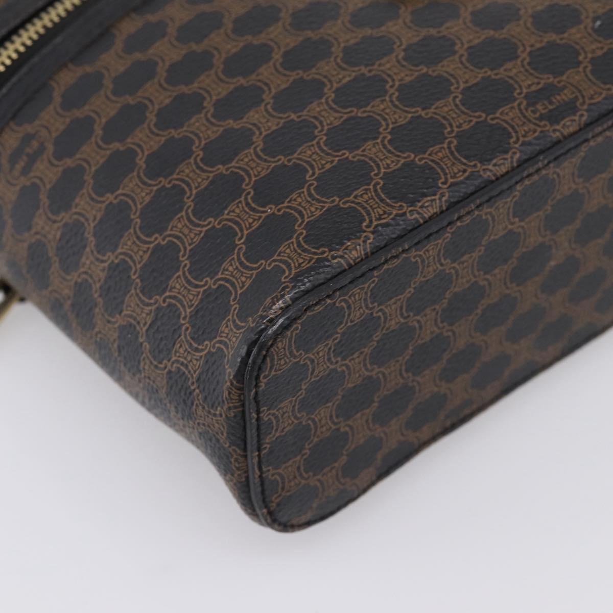 CELINE Macadam Canvas Vanity Hand Bag PVC Leather Black Gold Auth 199395