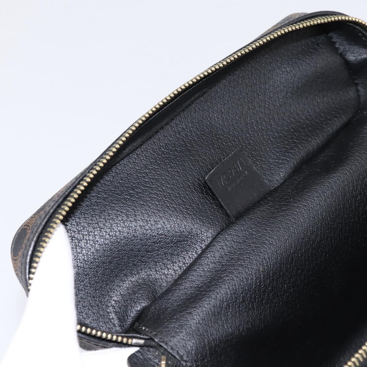 CELINE Macadam Canvas Vanity Hand Bag PVC Leather Black Gold Auth 199395