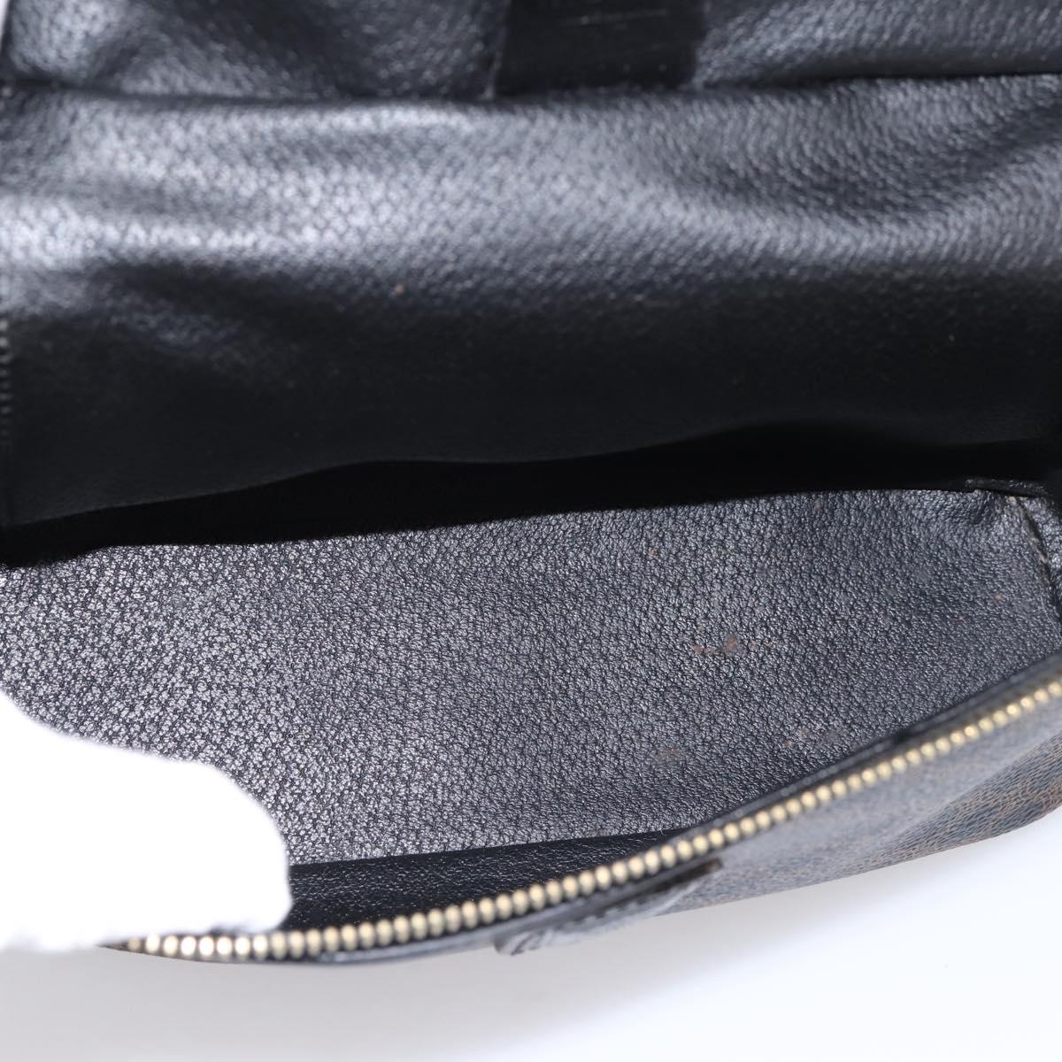 CELINE Macadam Canvas Vanity Hand Bag PVC Leather Black Gold Auth 199395