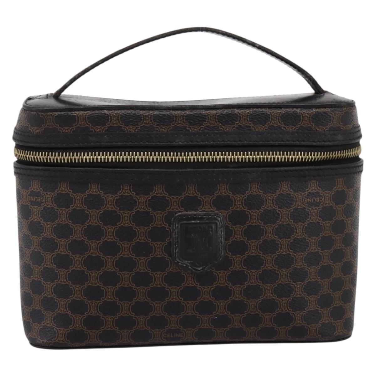 CELINE Macadam Canvas Vanity Hand Bag PVC Leather Black Gold Auth 199395