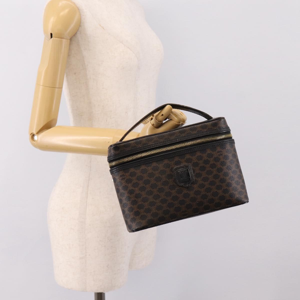 CELINE Macadam Canvas Vanity Hand Bag PVC Leather Black Gold Auth 199395