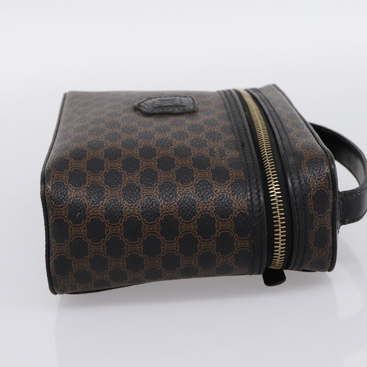 CELINE Macadam Canvas Vanity Hand Bag PVC Leather Black Gold Auth 199395