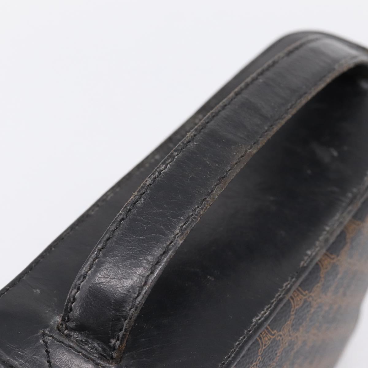 CELINE Macadam Canvas Vanity Hand Bag PVC Leather Black Gold Auth 199395