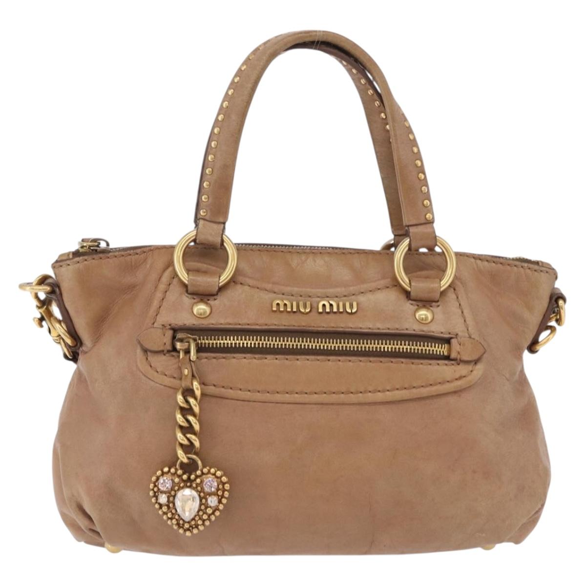 Miu Miu Hand Bag Leather 2way Beige Gold Auth 199396A