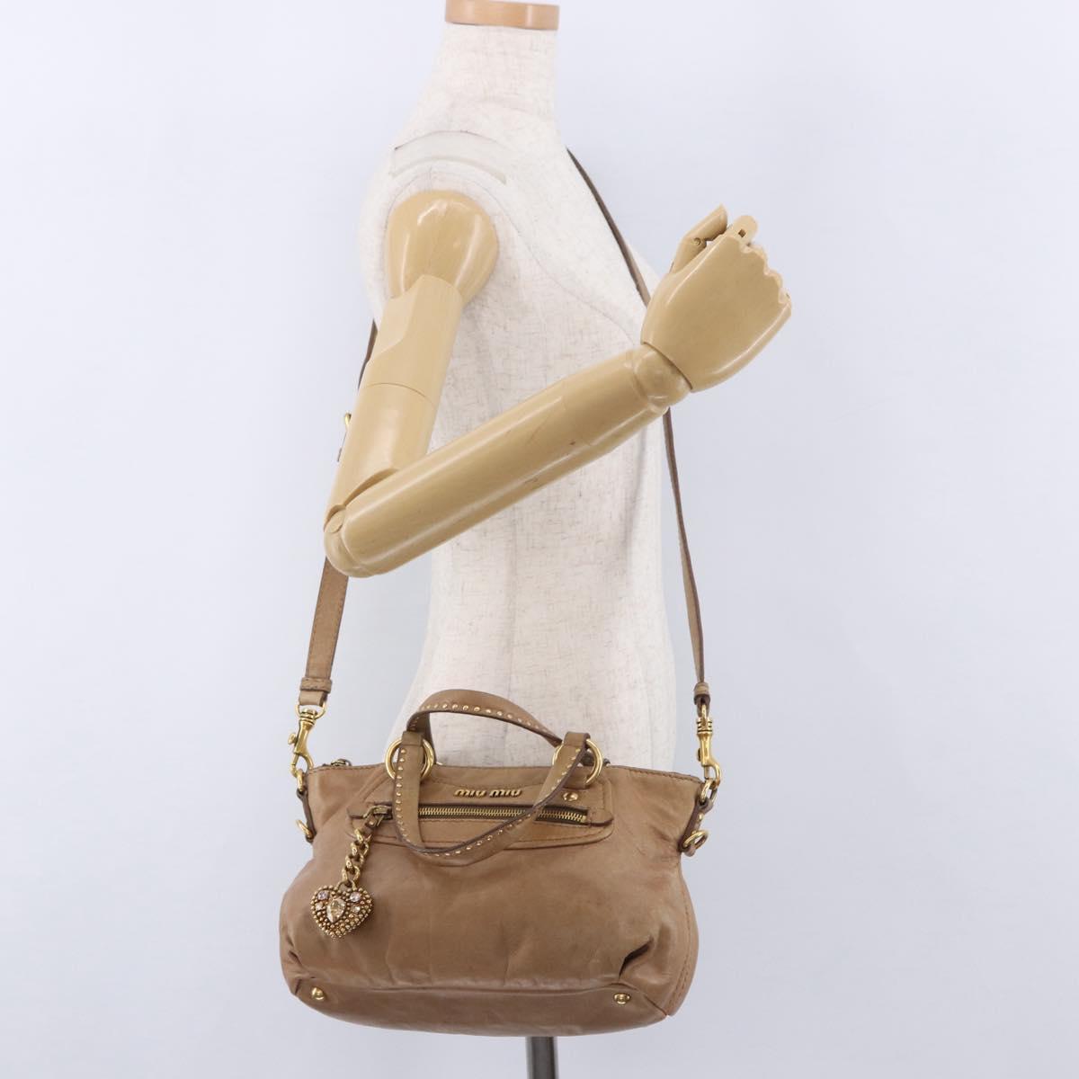 Miu Miu Hand Bag Leather 2way Beige Gold Auth 199396A