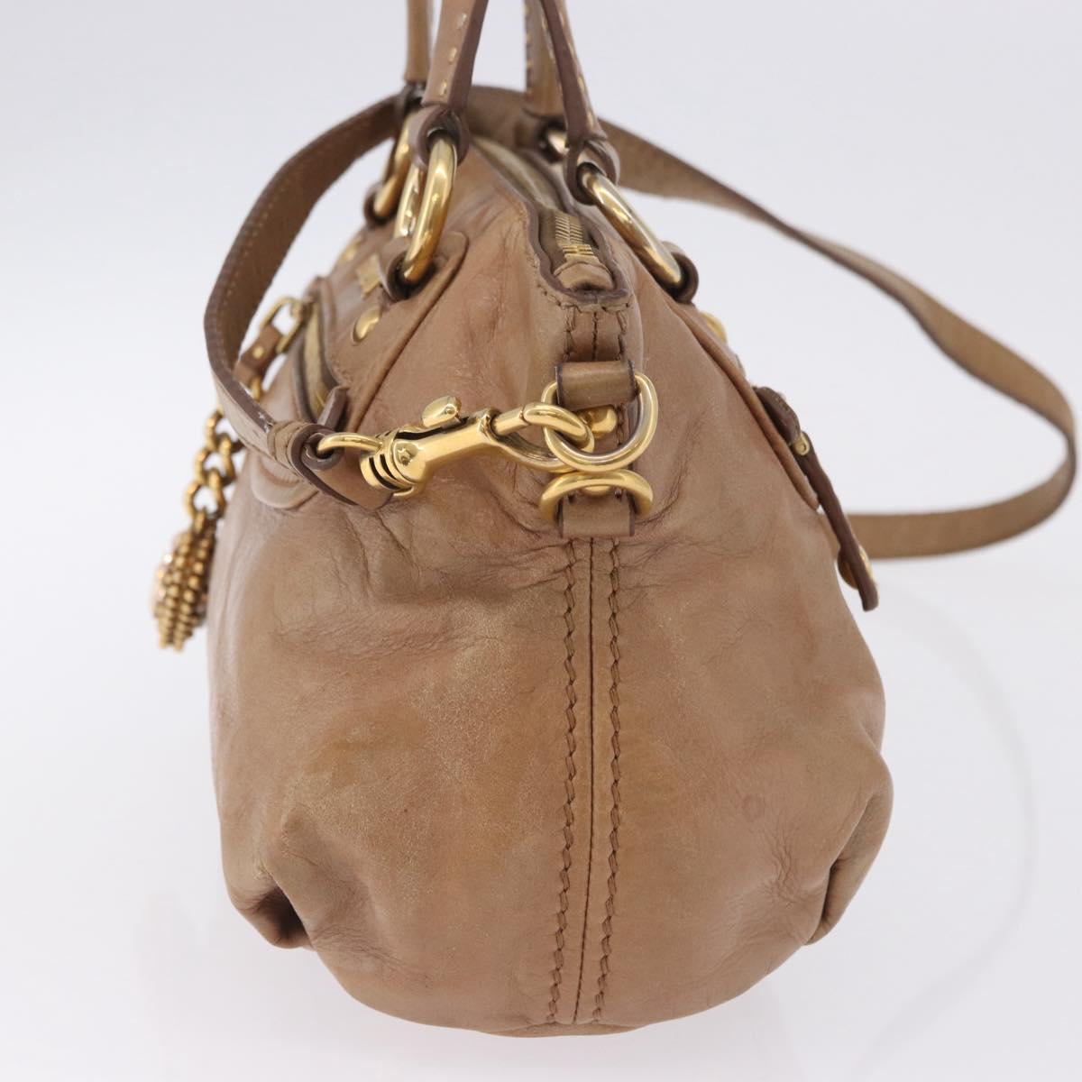 Miu Miu Hand Bag Leather 2way Beige Gold Auth 199396A