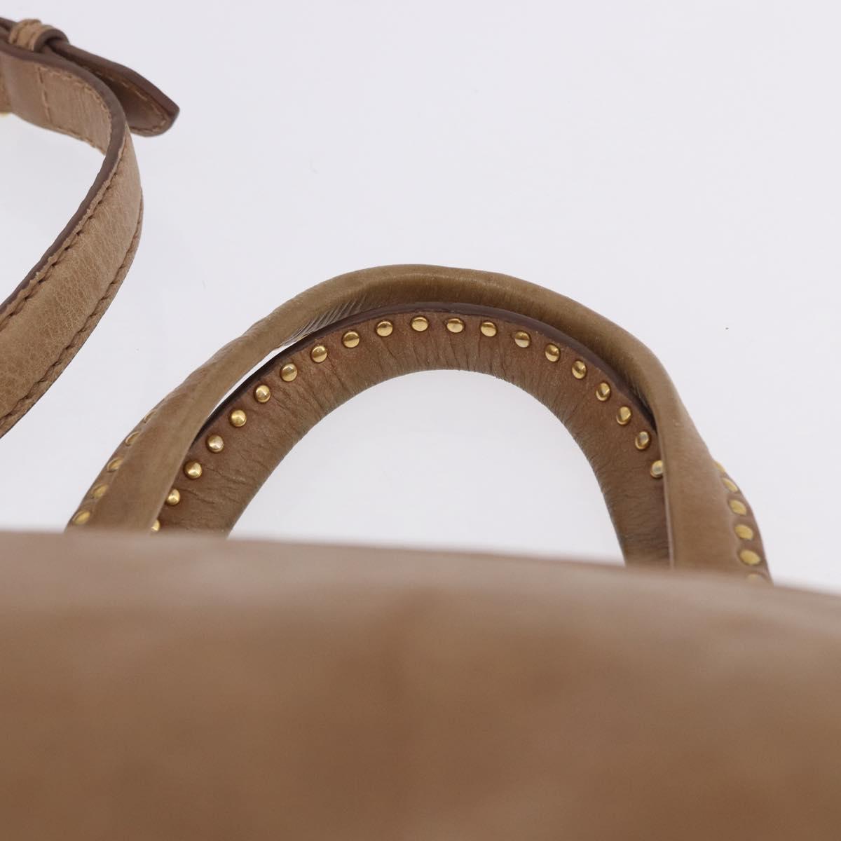 Miu Miu Hand Bag Leather 2way Beige Gold Auth 199396A