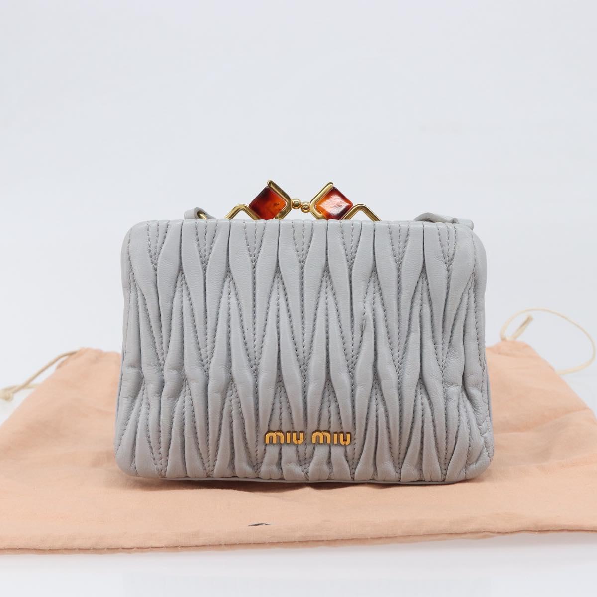 Miu Miu Matelasse Shoulder Bag Leather Light Blue Gold Auth 199398M