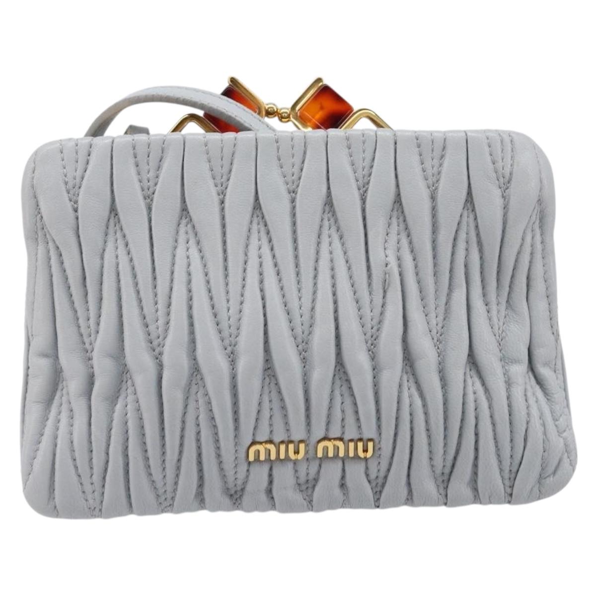 Miu Miu Matelasse Shoulder Bag Leather Light Blue Gold Auth 199398M