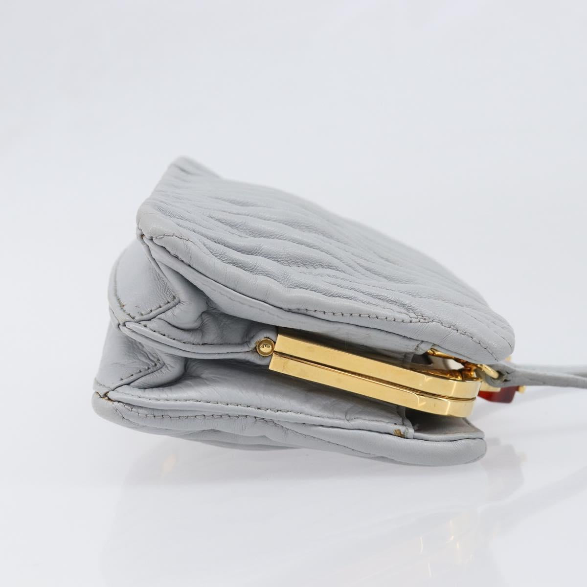 Miu Miu Matelasse Shoulder Bag Leather Light Blue Gold Auth 199398M