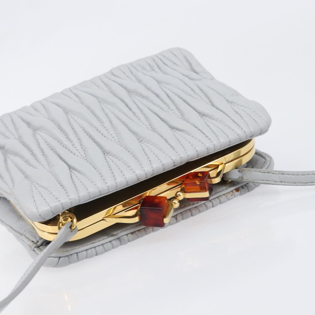 Miu Miu Matelasse Shoulder Bag Leather Light Blue Gold Auth 199398M