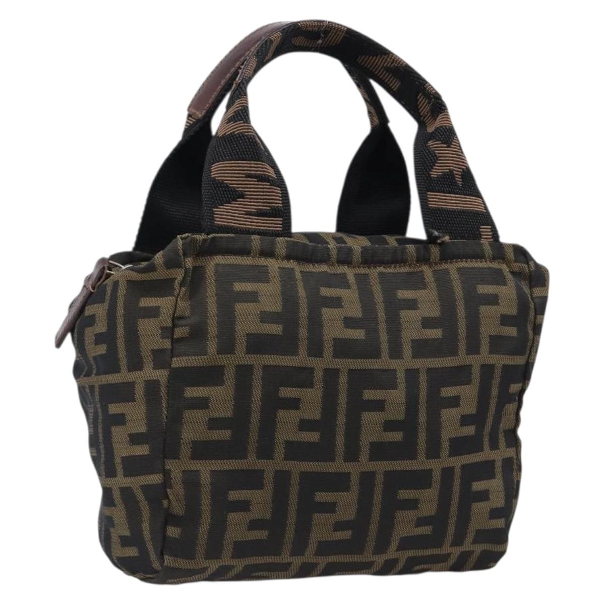 FENDI Zucca Canvas Hand Bag Black Brown Auth 199404