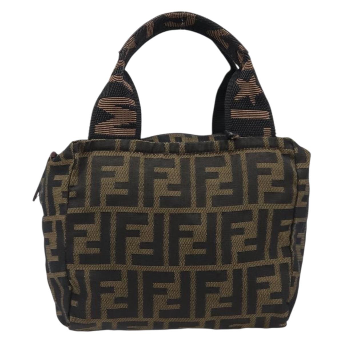 FENDI Zucca Canvas Hand Bag Black Brown Auth 199404