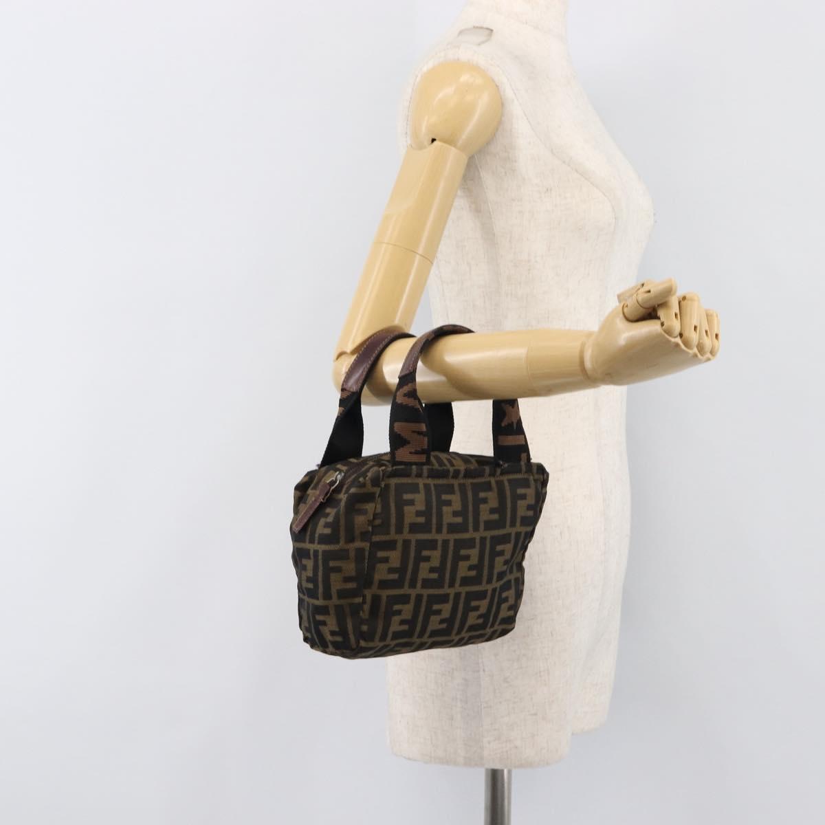 FENDI Zucca Canvas Hand Bag Black Brown Auth 199404