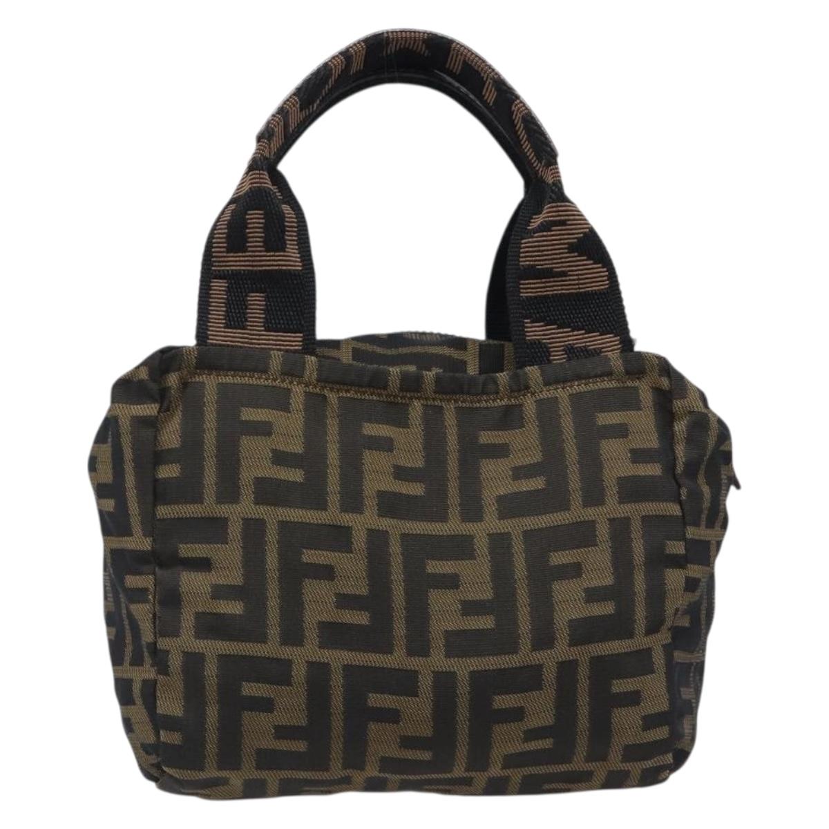 FENDI Zucca Canvas Hand Bag Black Brown Auth 199404