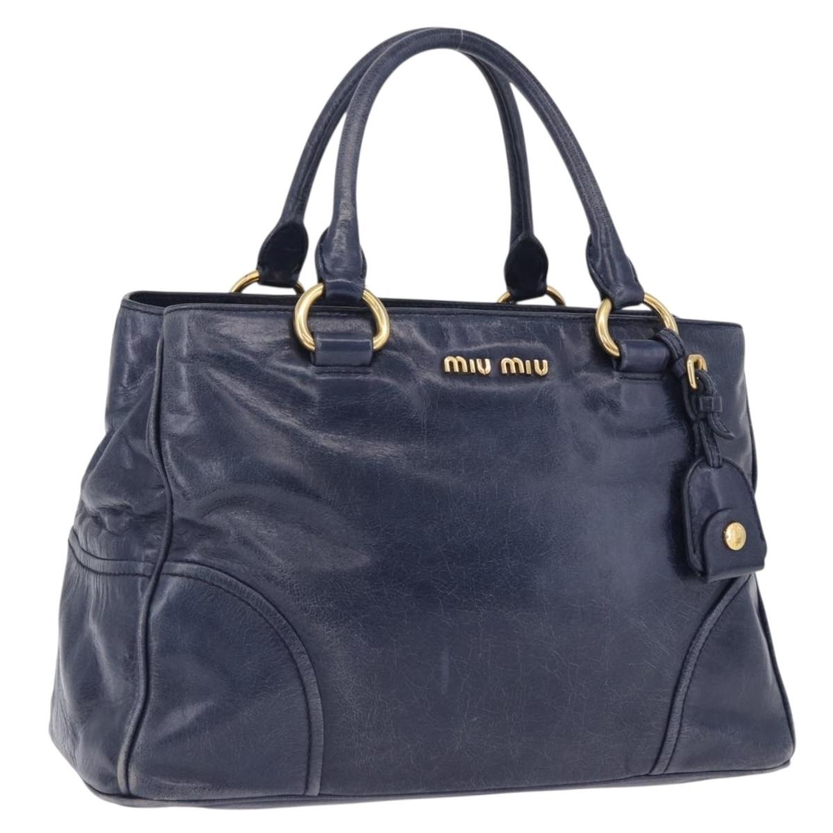 Miu Miu Hand Bag Leather Navy Gold Auth 199407V
