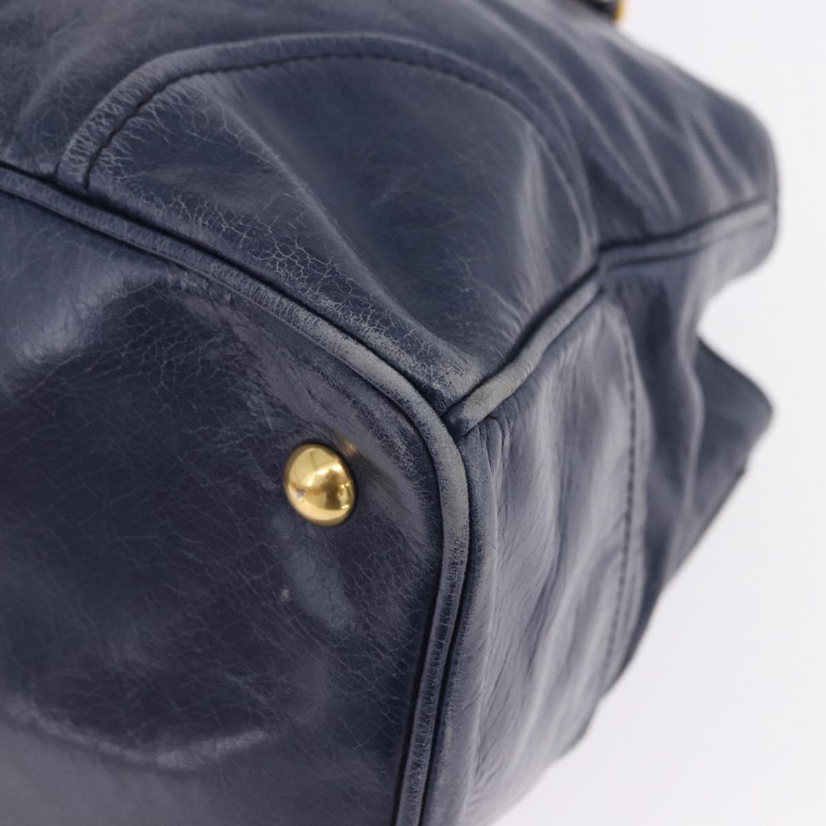 Miu Miu Hand Bag Leather Navy Gold Auth 199407V