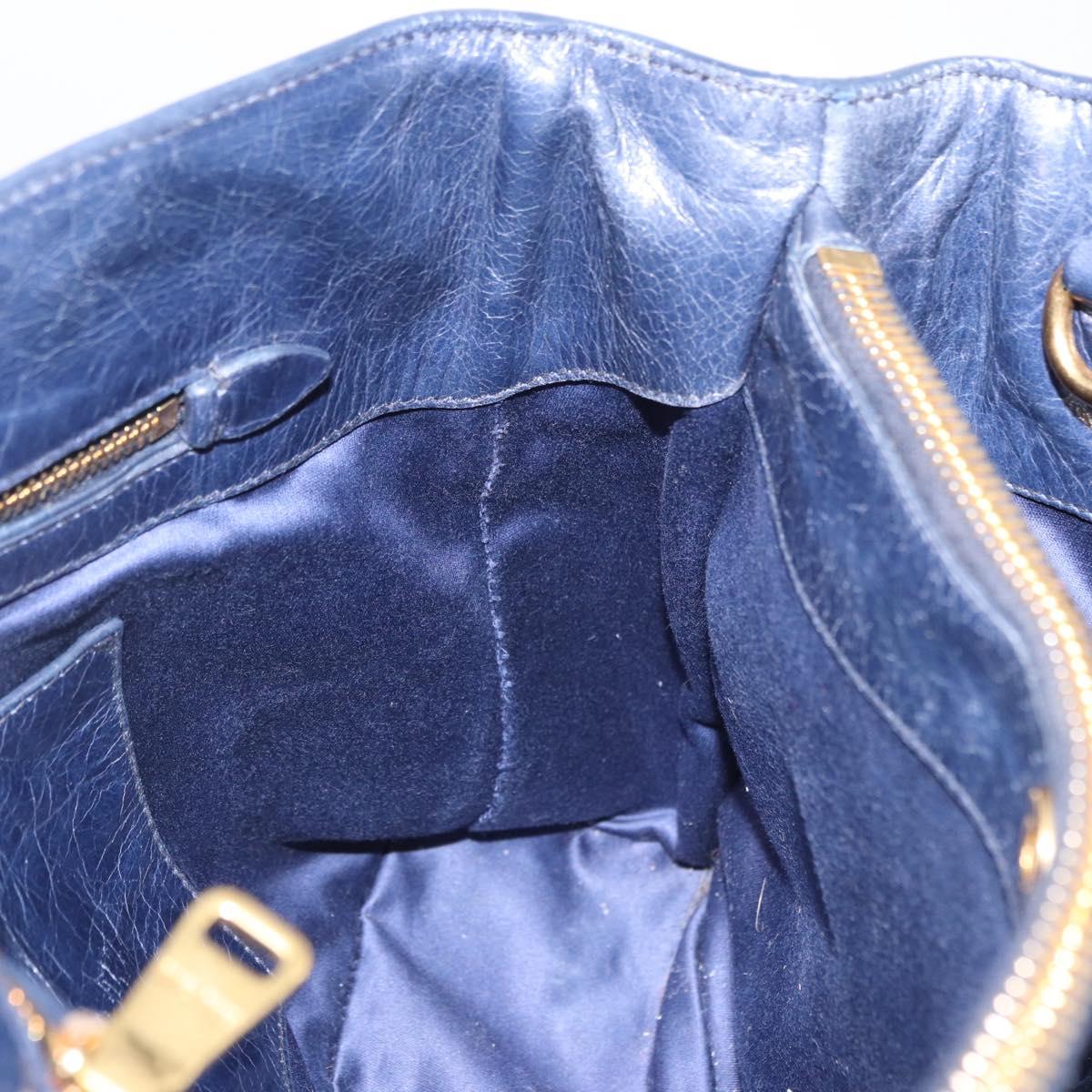 Miu Miu Hand Bag Leather Navy Gold Auth 199407V