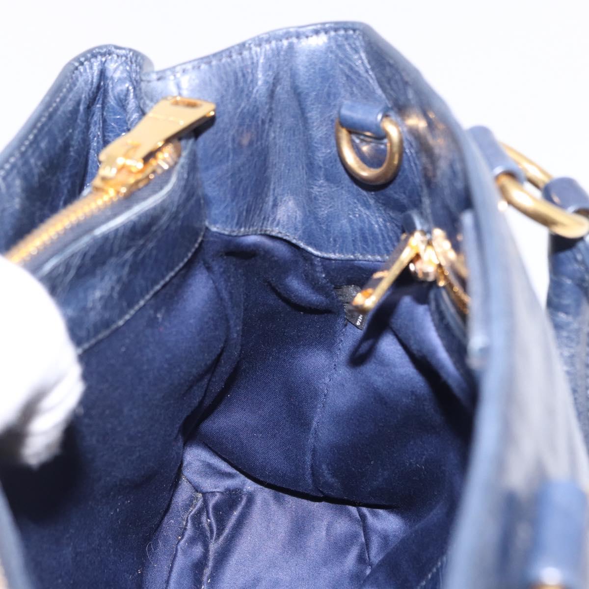 Miu Miu Hand Bag Leather Navy Gold Auth 199407V