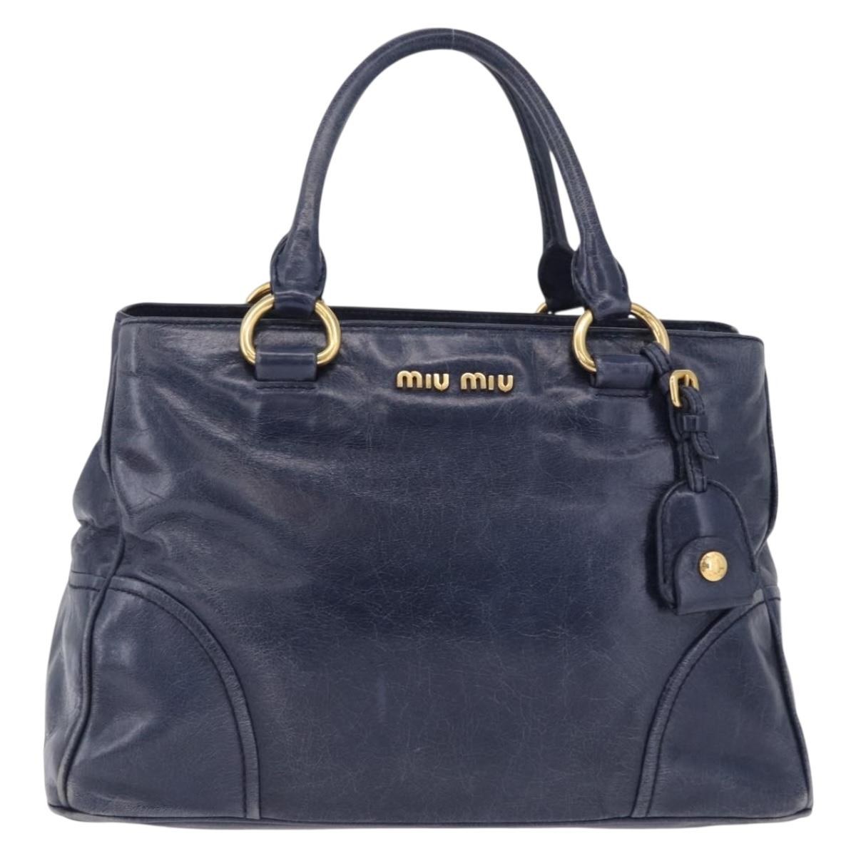 Miu Miu Hand Bag Leather Navy Gold Auth 199407V