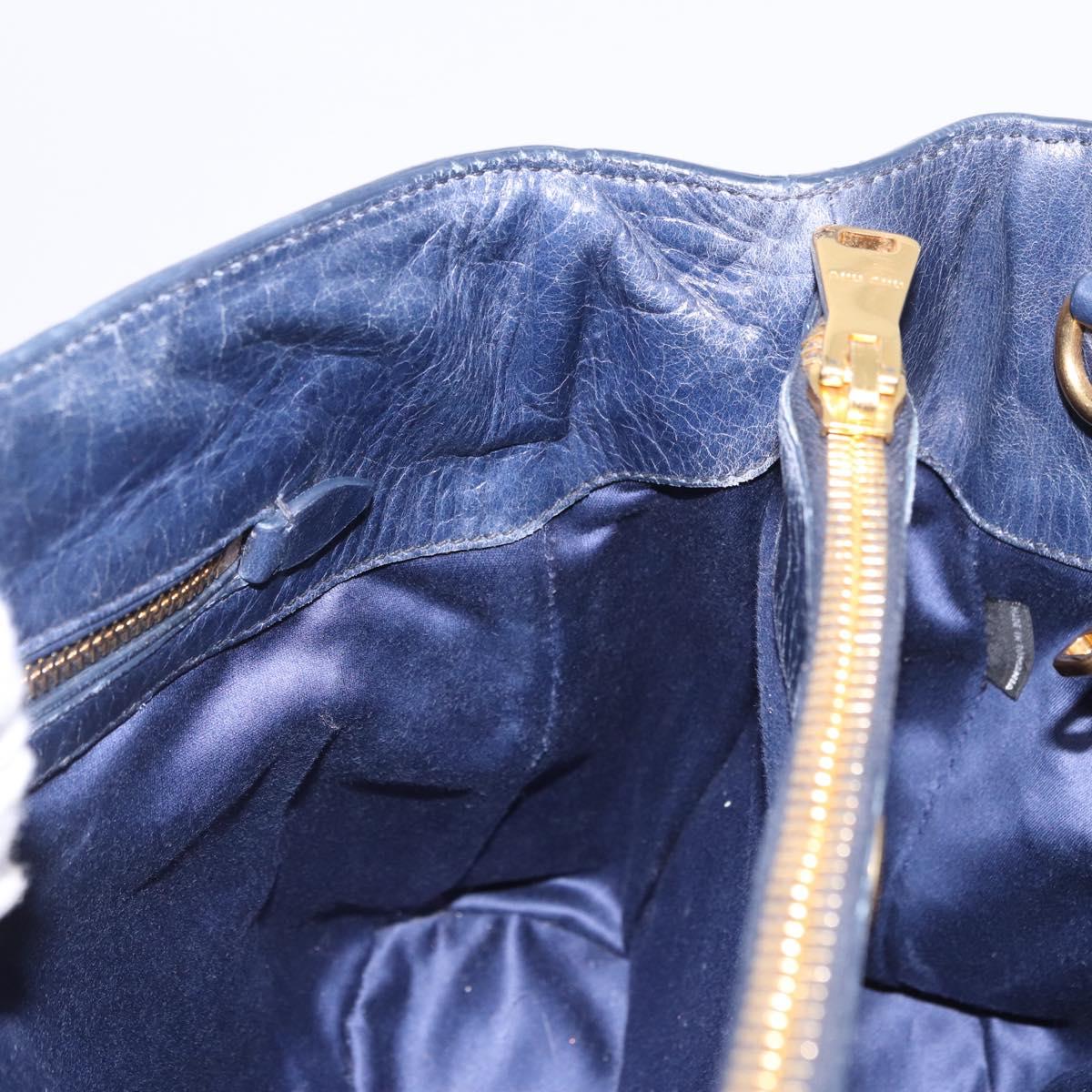 Miu Miu Hand Bag Leather Navy Gold Auth 199407V