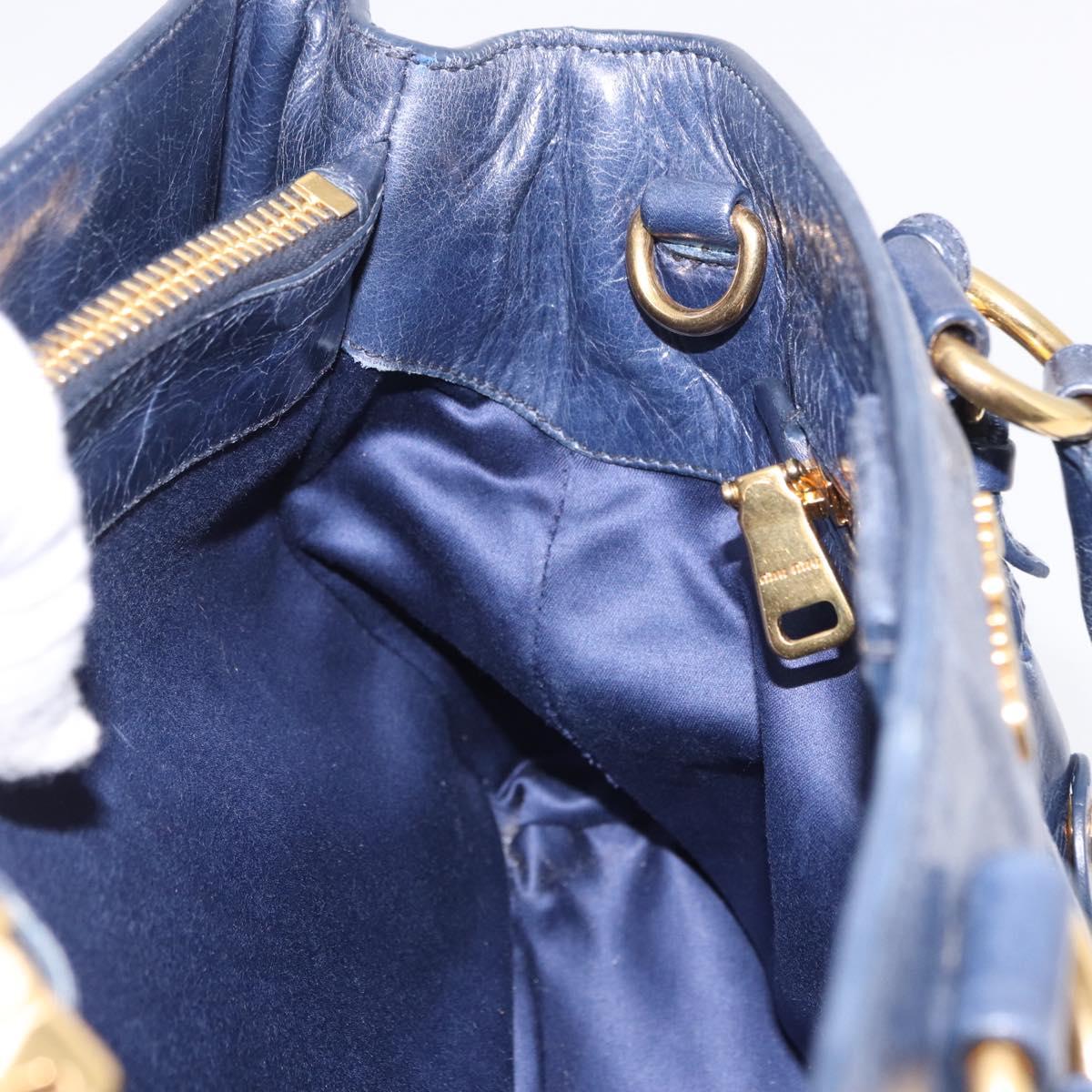 Miu Miu Hand Bag Leather Navy Gold Auth 199407V