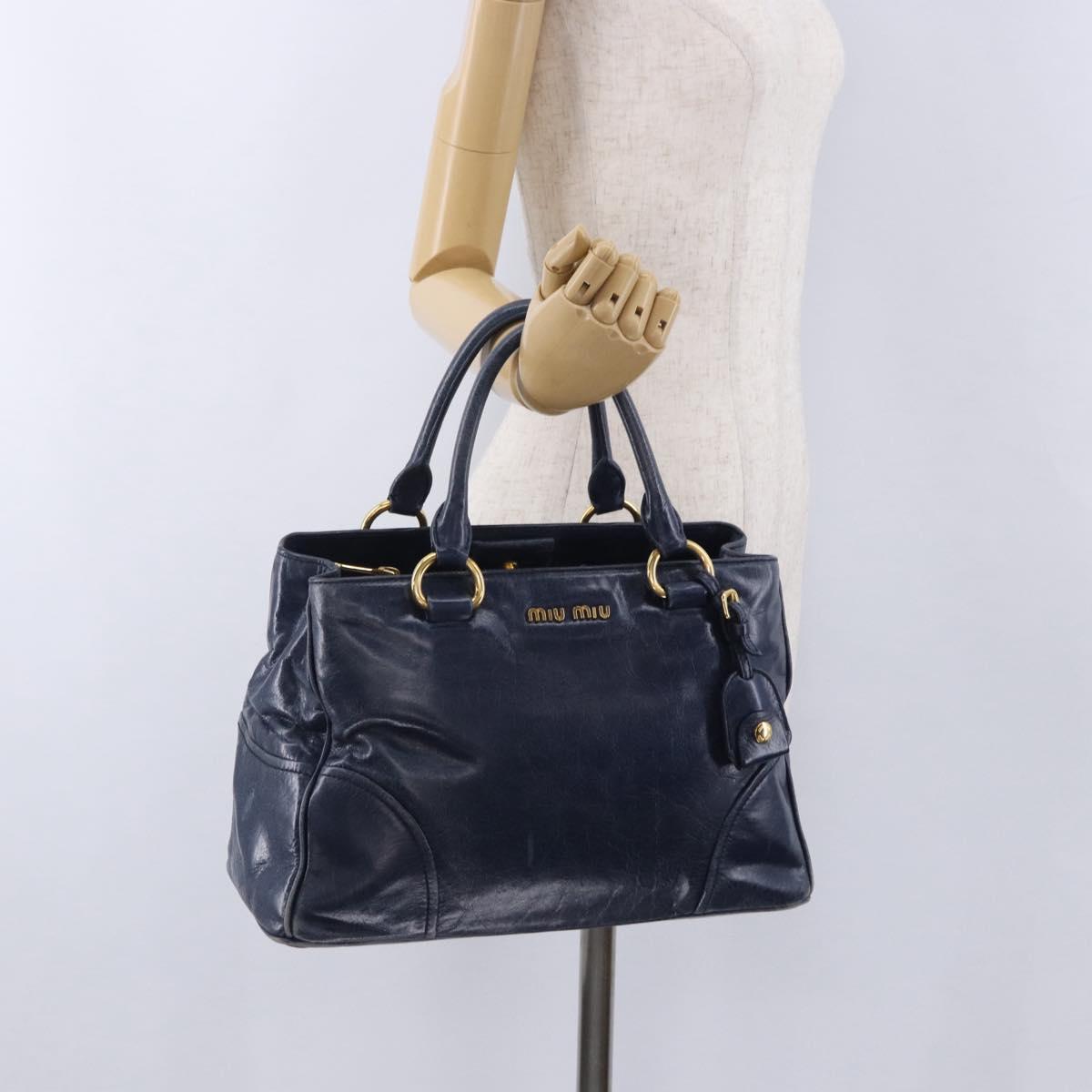 Miu Miu Hand Bag Leather Navy Gold Auth 199407V