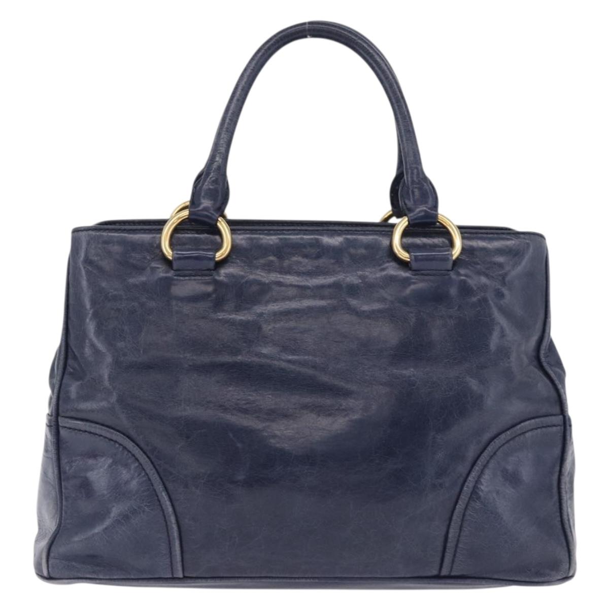 Miu Miu Hand Bag Leather Navy Gold Auth 199407V