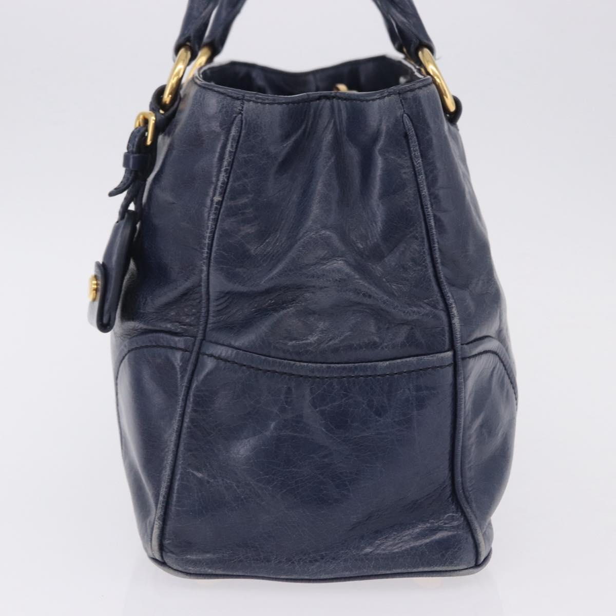 Miu Miu Hand Bag Leather Navy Gold Auth 199407V