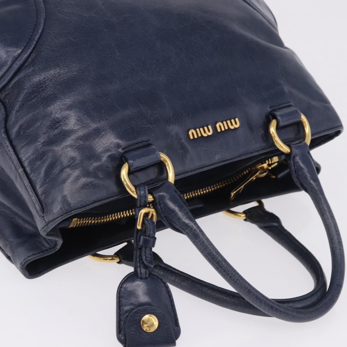 Miu Miu Hand Bag Leather Navy Gold Auth 199407V