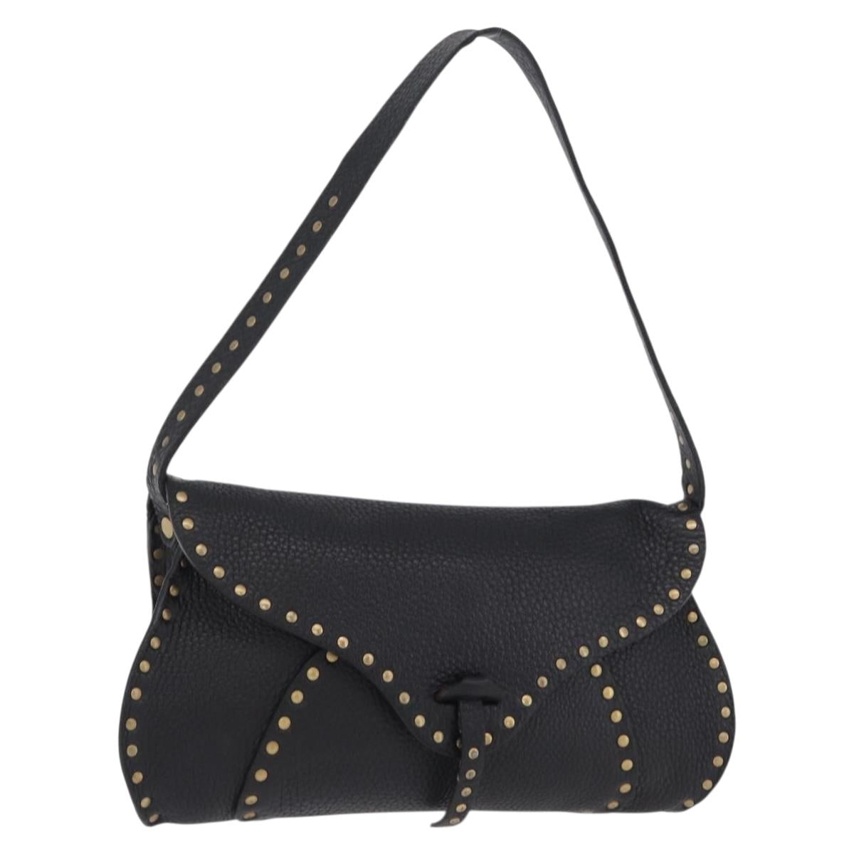 CELINE Shoulder Bag Leather Black Gold Auth 199408V