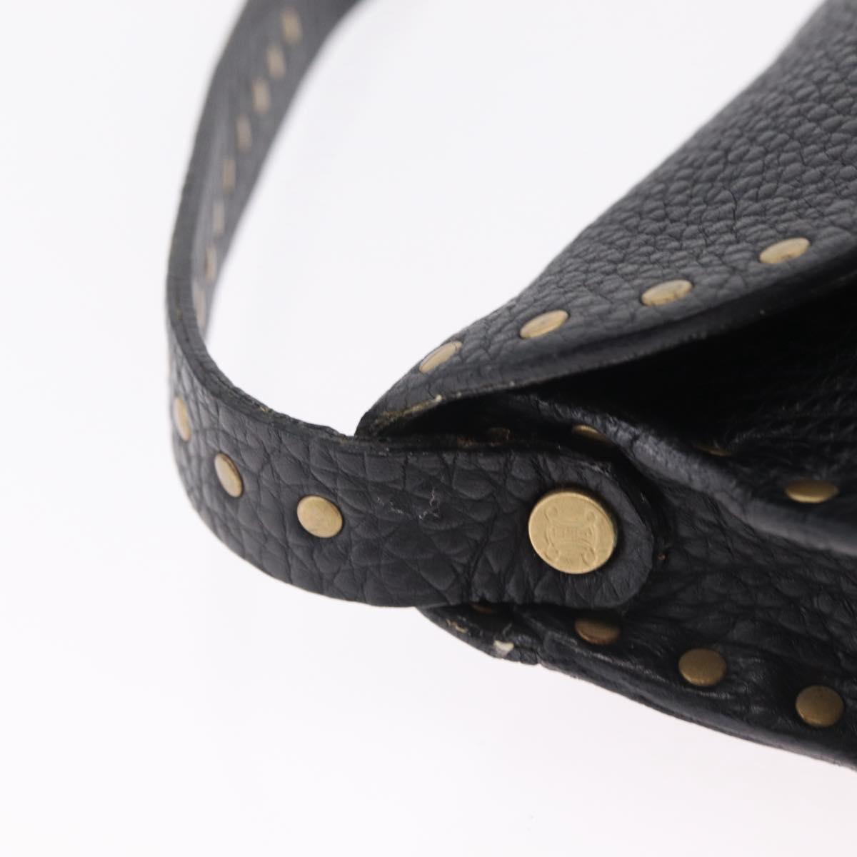 CELINE Shoulder Bag Leather Black Gold Auth 199408V
