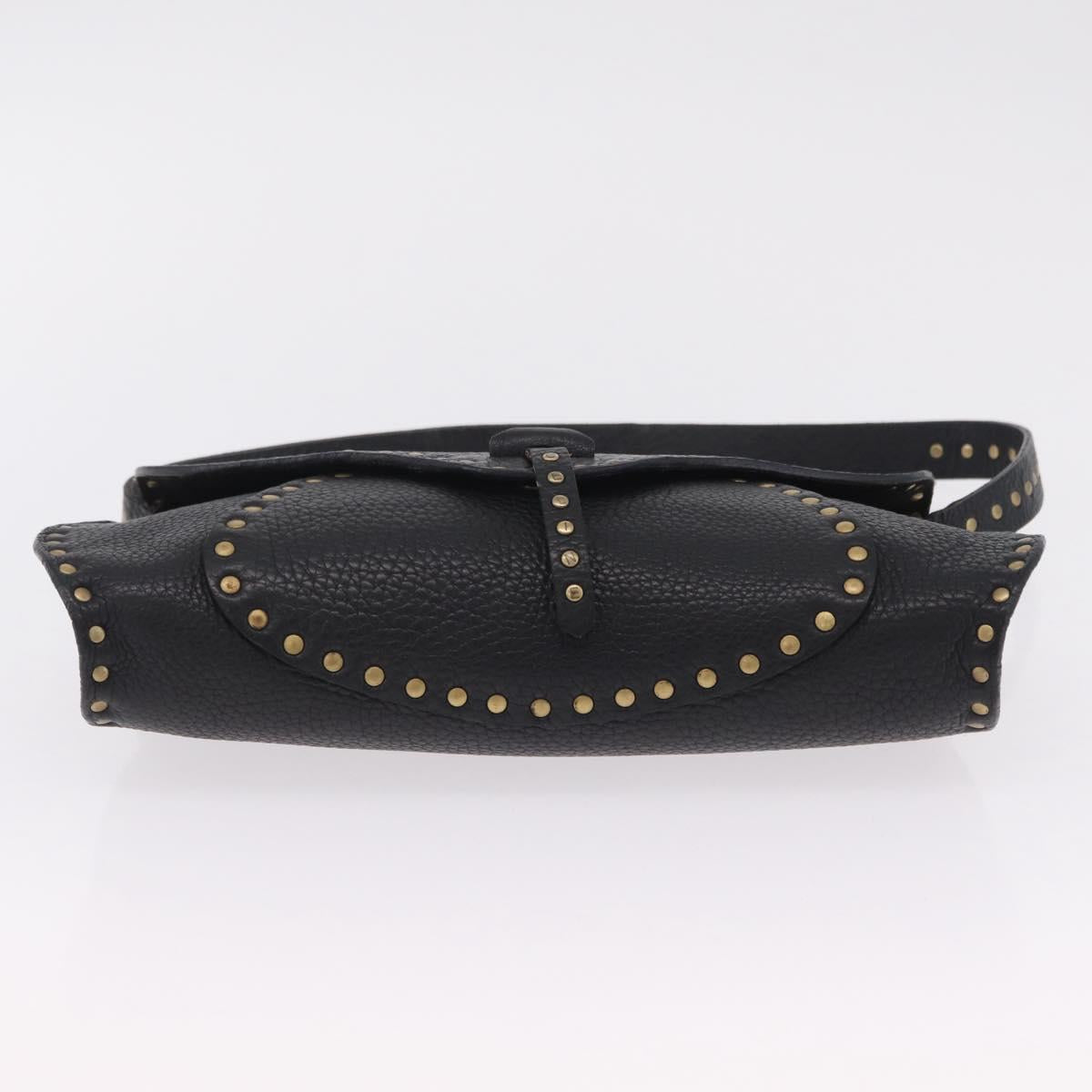 CELINE Shoulder Bag Leather Black Gold Auth 199408V