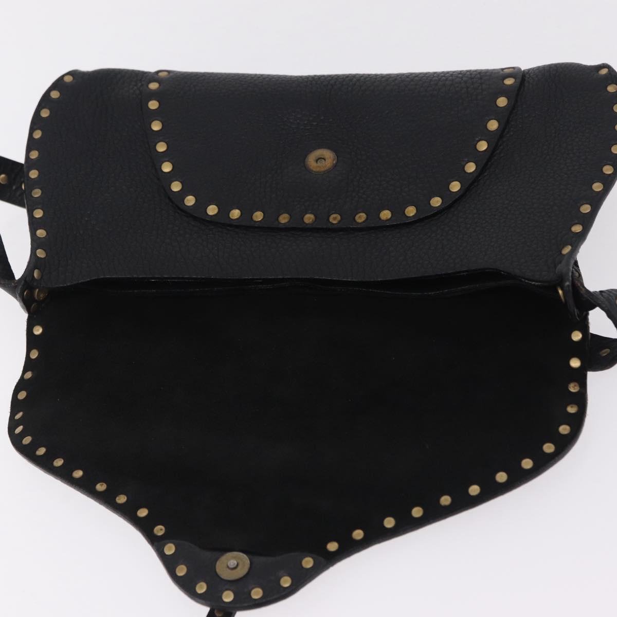 CELINE Shoulder Bag Leather Black Gold Auth 199408V