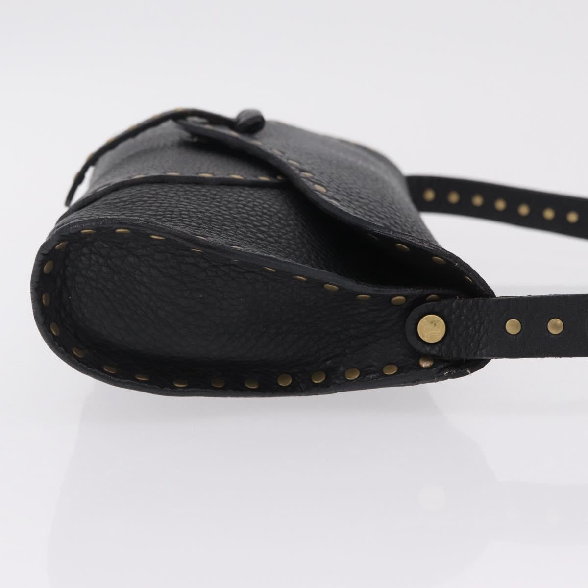 CELINE Shoulder Bag Leather Black Gold Auth 199408V