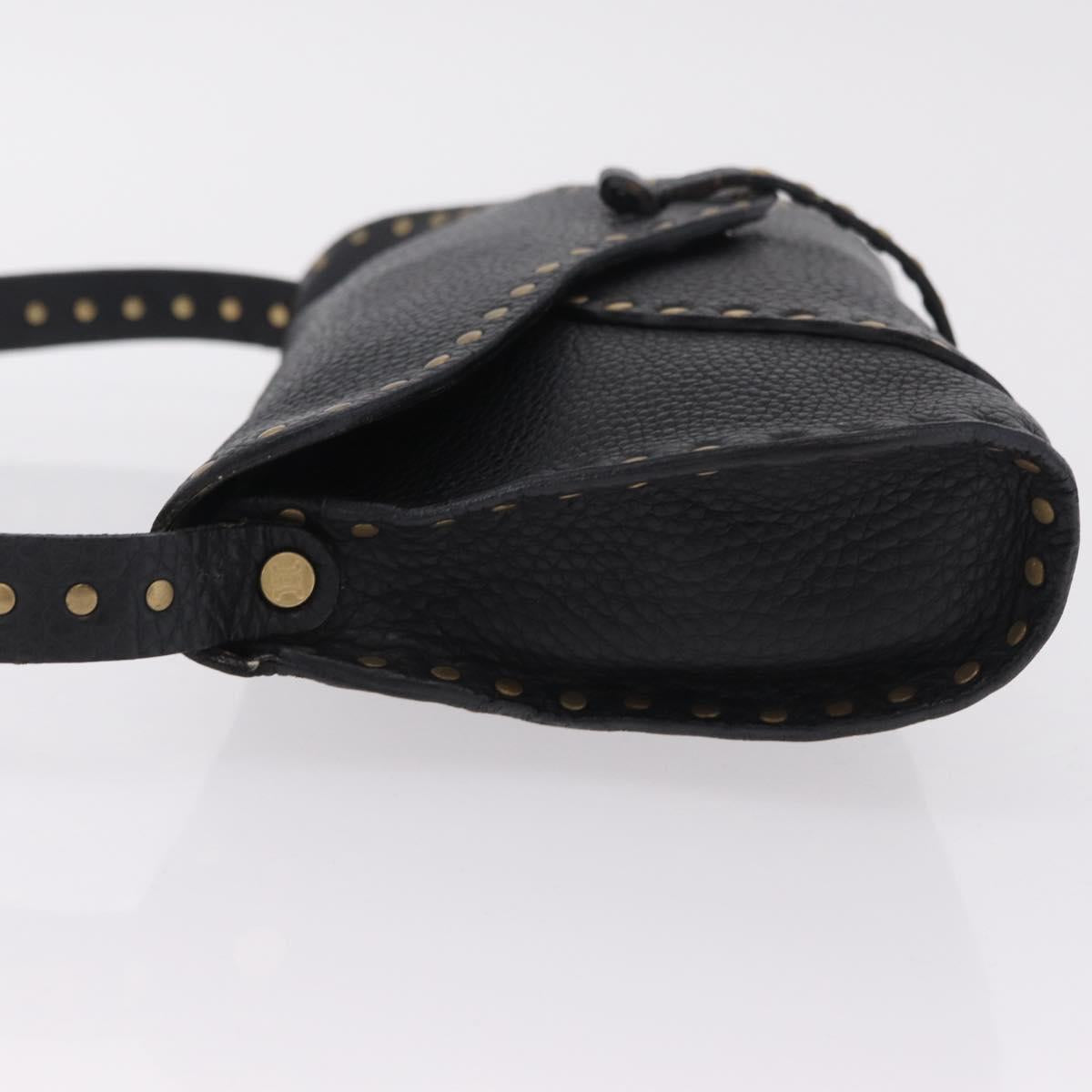 CELINE Shoulder Bag Leather Black Gold Auth 199408V