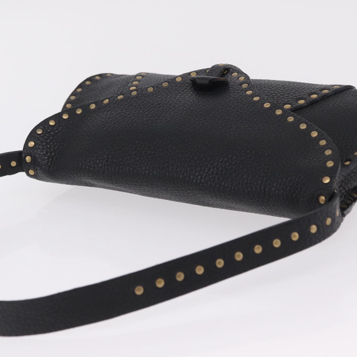 CELINE Shoulder Bag Leather Black Gold Auth 199408V