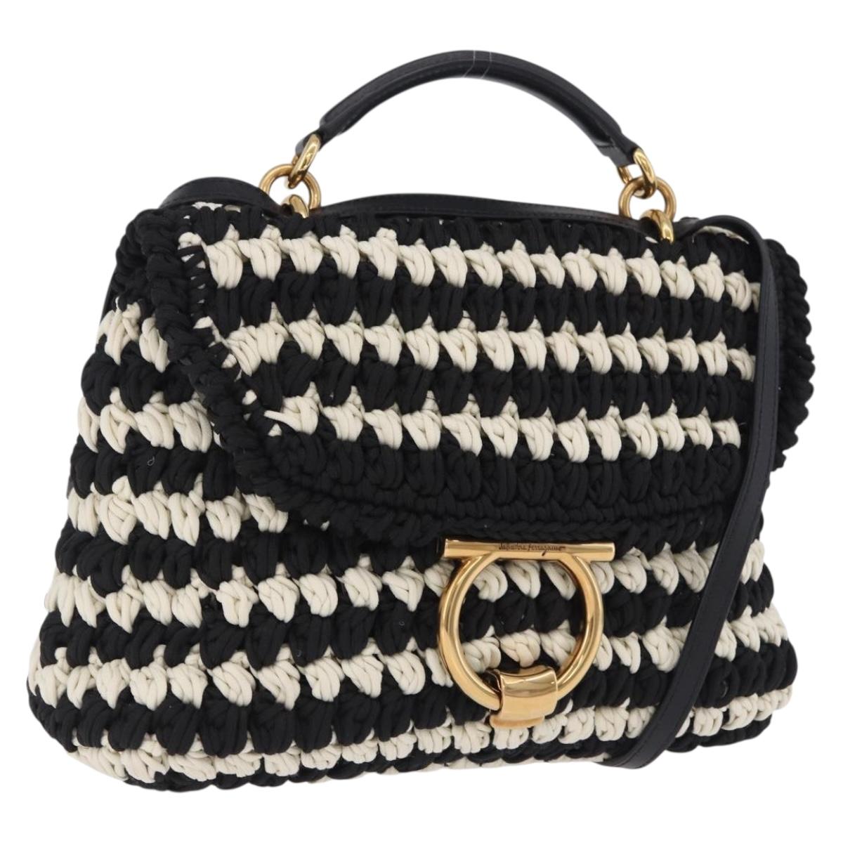Salvatore Ferragamo Gancini Margot Bag Leather Fabric 2way Black Auth 199409SAM