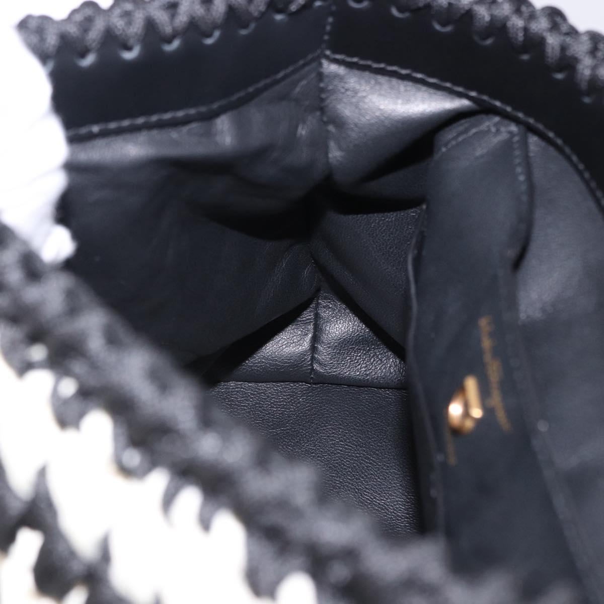 Salvatore Ferragamo Gancini Margot Bag Leather Fabric 2way Black Auth 199409SAM