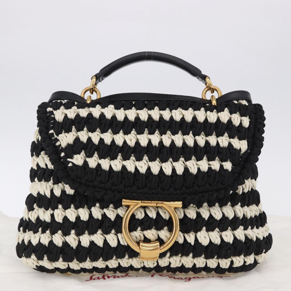 Salvatore Ferragamo Gancini Margot Bag Leather Fabric 2way Black Auth 199409SAM