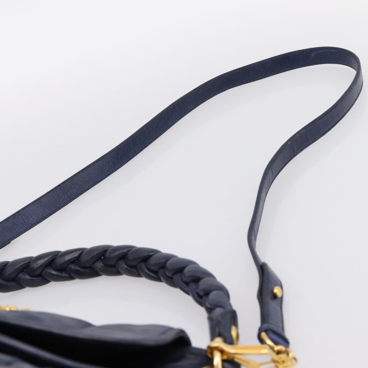 Miu Miu Matelasse Hand Bag Leather 2way Navy Gold Auth 199410V