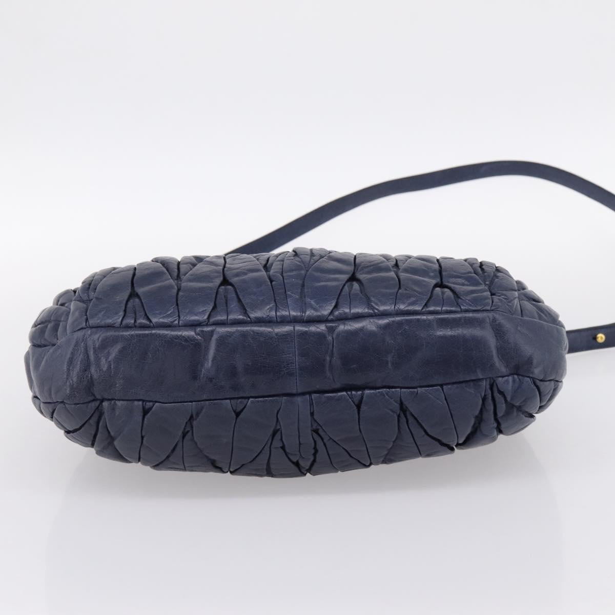 Miu Miu Matelasse Hand Bag Leather 2way Navy Gold Auth 199410V