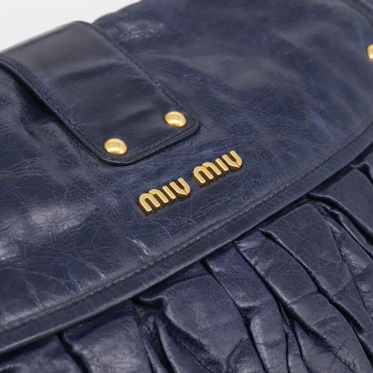 Miu Miu Matelasse Hand Bag Leather 2way Navy Gold Auth 199410V