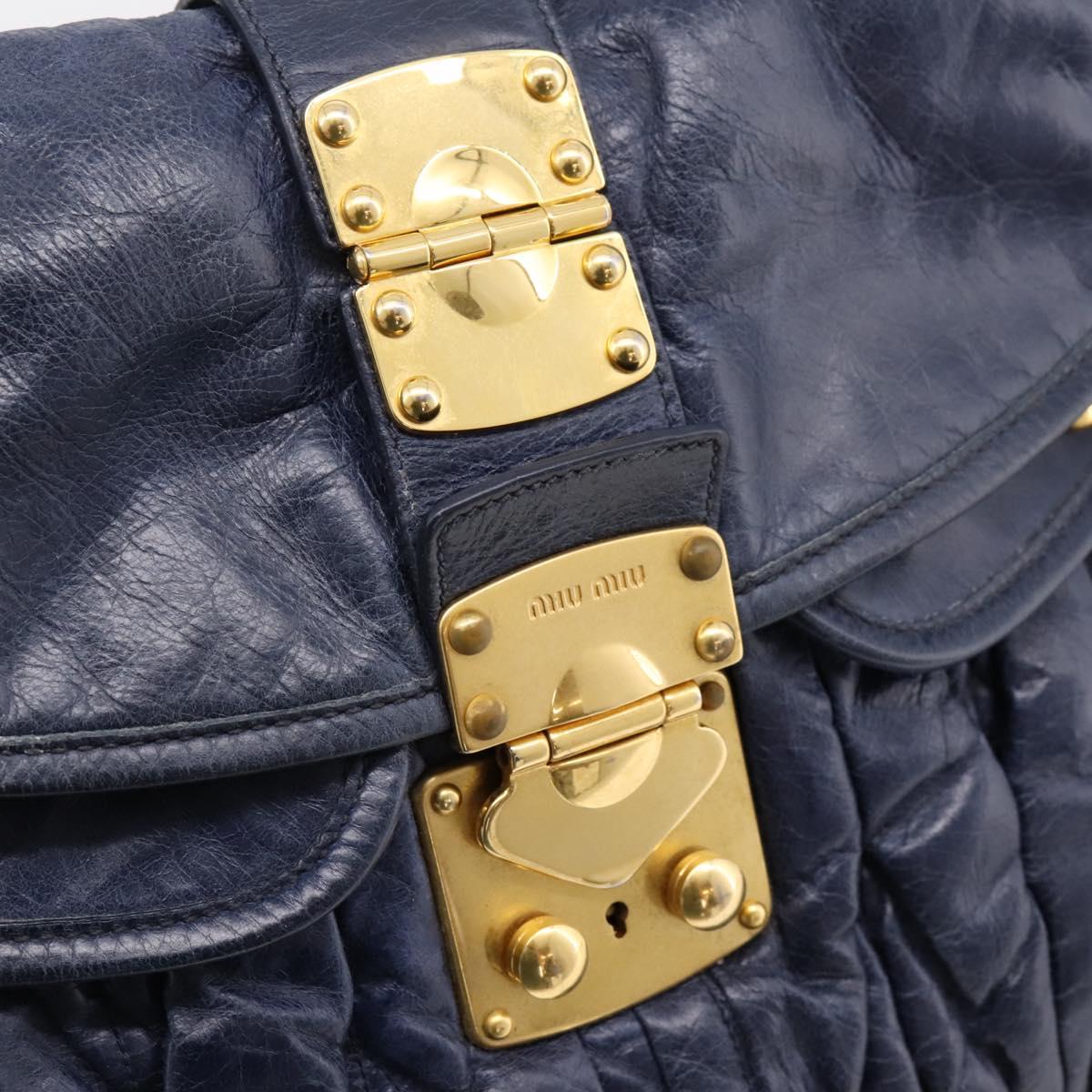 Miu Miu Matelasse Hand Bag Leather 2way Navy Gold Auth 199410V