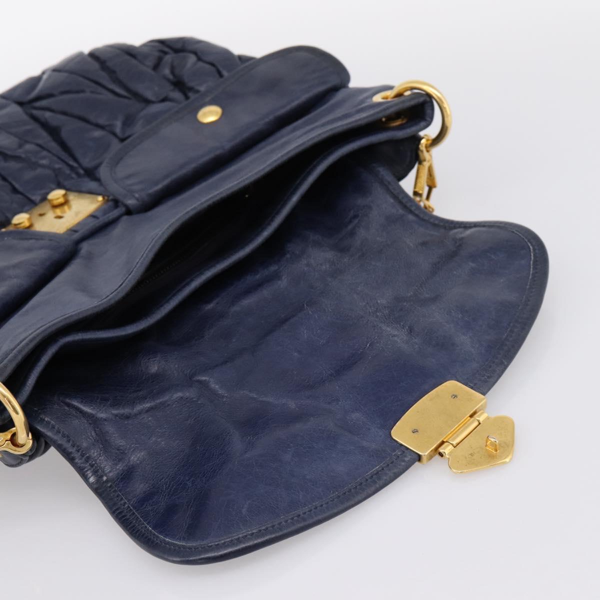 Miu Miu Matelasse Hand Bag Leather 2way Navy Gold Auth 199410V