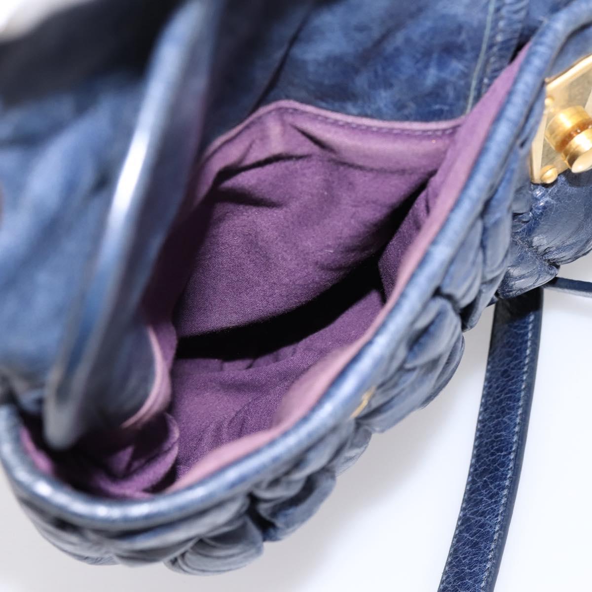 Miu Miu Matelasse Hand Bag Leather 2way Navy Gold Auth 199410V