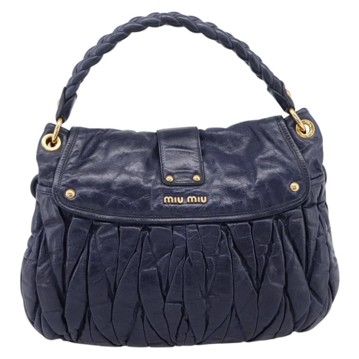 Miu Miu Matelasse Hand Bag Leather 2way Navy Gold Auth 199410V